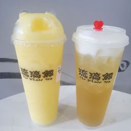 mango slushie and oolong tea with milk foam mango slushie and oolong tea with milk foam