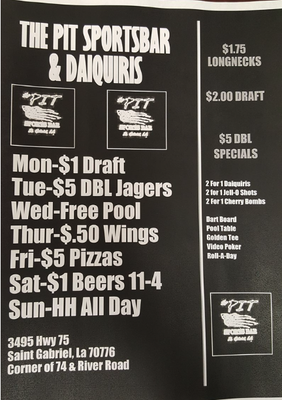 Menu photo 1 The Pit Sports Bar  Saint Gabriel, LA