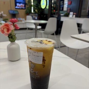 Wushiland Boba - Mango Sorbet Black Tea with mini boba pearls - Bubble Tea Near Me - Sacramento, California Wushiland Boba - Mango Sorbet Black Tea with mini boba pearls - Bubble Tea Near Me - Sacramento, California