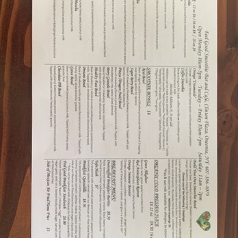 Feel Good Smoothie Bar And Cafe - menu - Juice Bars & Smoothies Near Me - Oneonta, New York