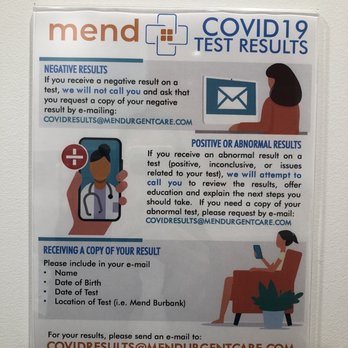 Mend Urgent Care - Mend Covid 19 test results procedure. - Urgent Care Near Me - Los Angeles, California Mend Urgent Care - Mend Covid 19 test results procedure. - Urgent Care Near Me - Los Angeles, California