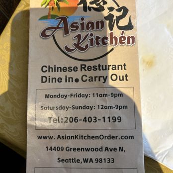 Asian Kitchen - Menu card - Chinese Near Me - Seattle, Washington