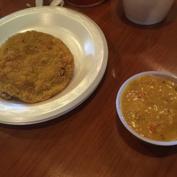 Fish River Grill 2 - Fried green tomatoes with crawfish sauce - Seafood Near Me - Foley, Alabama Fish River Grill 2 - Fried green tomatoes with crawfish sauce - Seafood Near Me - Foley, Alabama