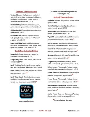 Menu photo 8 Addi's Darbar Redondo Beach, CA