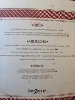 Menu photo 2 La Guinguette en Ville Brussels, BRU Menu photo 2 La Guinguette en Ville Brussels, BRU