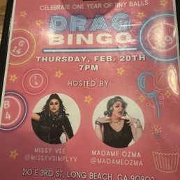 Drag Bingo on 3rd Thursdays of the month.