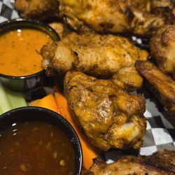 Abbey Road Tavern & Grill - Grilled Wings with Lemon Buffalo and Thai Chili sauces on the side
