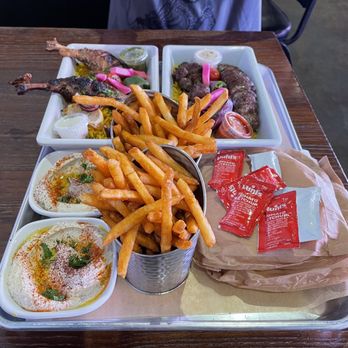 Mazra - Roasted Grilled Duck Plate, Double Kebab Plate, Hummus, French Fries - Middle Eastern Near Me - San Bruno, California Mazra - Roasted Grilled Duck Plate, Double Kebab Plate, Hummus, French Fries - Middle Eastern Near Me - San Bruno, California