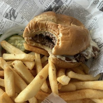Kickstand - Burger nice. Good bun. Fries need salt or are VERY plain and dry. - Bars Near Me - Cedar Rapids, Iowa