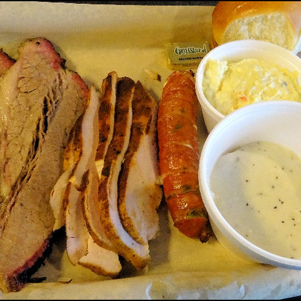 Hog Wild Bar-B-Que - From the "3 Meat Plate" page of the menu, I went with brisket, chicken and sausage for my protein. - Barbeque Near Me - Placerville, California Hog Wild Bar-B-Que - From the "3 Meat Plate" page of the menu, I went with brisket, chicken and sausage for my protein. - Barbeque Near Me - Placerville, California