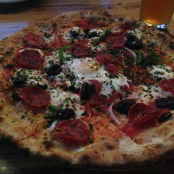 Forge Pizza - Pepperoni pizza with a fried egg - Pizza Near Me - Oakland, California Forge Pizza - Pepperoni pizza with a fried egg - Pizza Near Me - Oakland, California