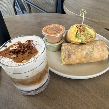 Morning Lobby - Bacon breakfast burrito and iced Mont Blanc - Coffee & Tea Near Me - San Jose, California