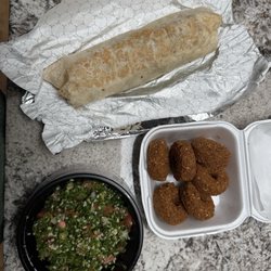 Jerusalem Grocery & Deli - Chicken shawarma sandwich, tabouleh and falafel