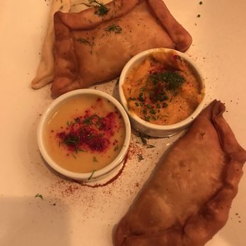 Epif - Empanadas! Amarillo (left) and Zanahoria (right) salsas - Vegan Near Me - Portland, Oregon Epif - Empanadas! Amarillo (left) and Zanahoria (right) salsas - Vegan Near Me - Portland, Oregon