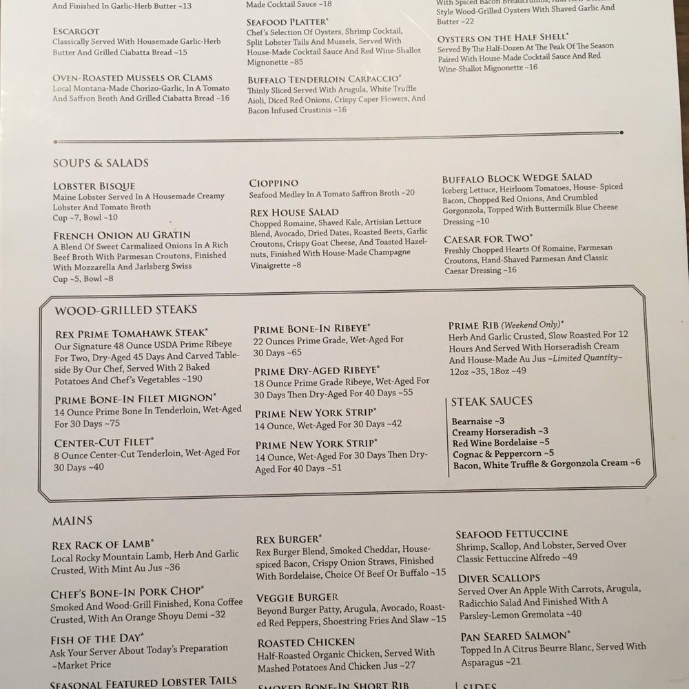 Dinner menu Dinner menu