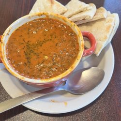 Tomato soup and crispy pita bread