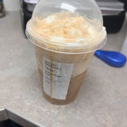 Caramel Frappuccino Blended Coffee with extra shot of expresso. Caramel Frappuccino Blended Coffee with extra shot of expresso.