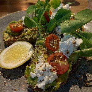 Photo of Hash Specialty Coffee & Roasters - Melbourne Victoria, Australia. Smashed avo tartine with goat cheese