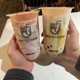 Boba Taro Dirty Milk with Creama Lychee/strawberry slush