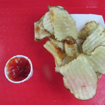 Red Top - small portion of fried rippled potatoes that were half cooked with so-so ketchup serving - Hot Dogs Near Me - Hamburg, New York