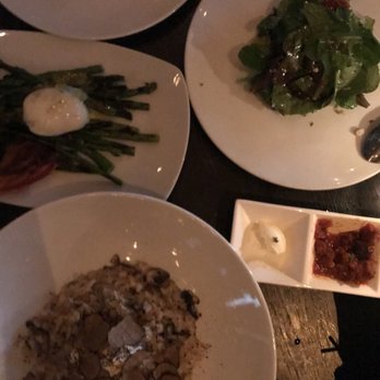Scarpetta - Mushroom risotto ( a MUST), asparagus w runny egg (basic but good), market salad (simple greens to balance meal) - Italian Near Me - Las Vegas, Nevada