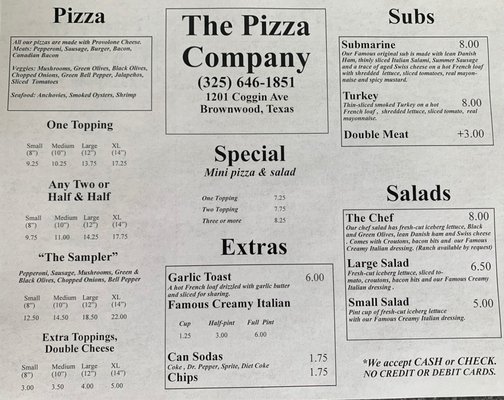 Menu photo 1 Pizza Company Brownwood, TX Menu photo 1 Pizza Company Brownwood, TX