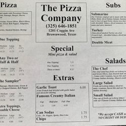 Pizza Company - Menu current as of April 25, 2023