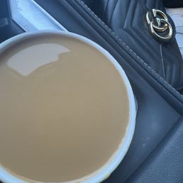 Their version of barely any half-and-half and filled to the top so it burns you. Their version of barely any half-and-half and filled to the top so it burns you.