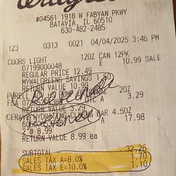 Walgreens - Photo of receipt with 18% sales tax!!!!!