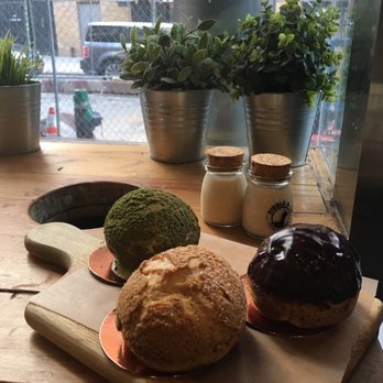 Bibble & Sip - Matcha, dark chocolate, and earl grey cream puffs with panna cottas - Coffee & Tea Near Me - New York, New York