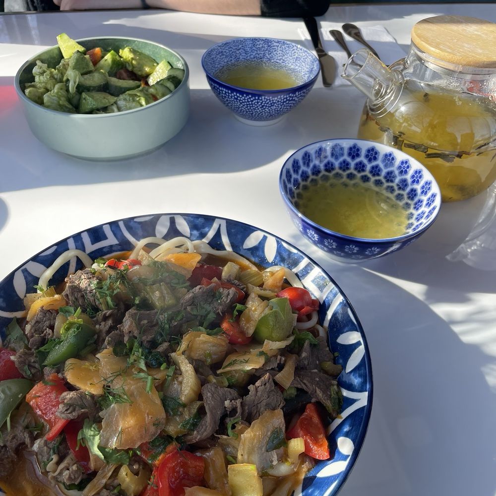Arzan Cafe - Lagman, avocado salad, and mango tea - Halal Near Me - Chicago, Illinois Arzan Cafe - Lagman, avocado salad, and mango tea - Halal Near Me - Chicago, Illinois