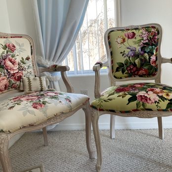 Webster's Interiors - Reupholstered chairs with white wash finish. - Furniture Reupholstery Near Me - Bakersfield, California