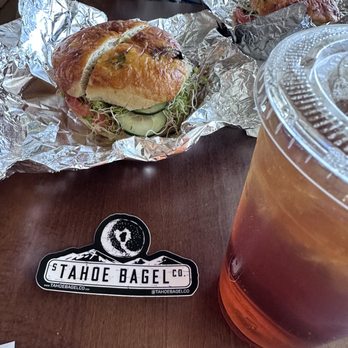 Tahoe Bagel - Veggie bagel & peach tea - Bagels Near Me - Reno, Nevada Tahoe Bagel - Veggie bagel & peach tea - Bagels Near Me - Reno, Nevada