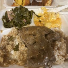 Liver gravy white rice mac & cheese collard greens cornbread Liver gravy white rice mac & cheese collard greens cornbread