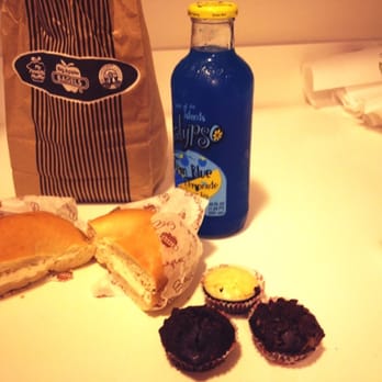 Big Apple Bagels - Plain bagel with plain cream cheese, toasted. Three mini muffins, two double chocolate and one chocolate cheesecake. - Breakfast & Brunch Near Me - Grand Blanc, Michigan