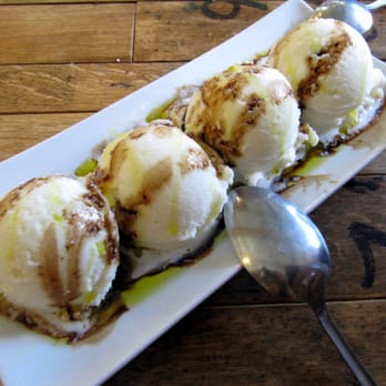 We Olive & Wine Bar - olive oil ice cream with lemon oil and balsamic ~ refreshing and delicious! - Wine Bars Near Me - Costa Mesa, California We Olive & Wine Bar - olive oil ice cream with lemon oil and balsamic ~ refreshing and delicious! - Wine Bars Near Me - Costa Mesa, California