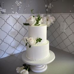 Katefections - Two tier wedding cake. White floral wedding cake