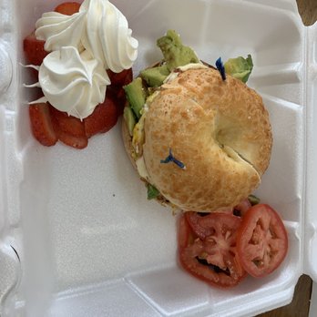 Flower Beans Creperie - Veggie bagel, Monterey Jack cheese, avocado and egg. So delicious! - Cafes Near Me - Covina, California