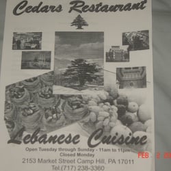 Cedars Restaurant - menu