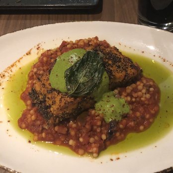 The Corner Office Restaurant + Martini Bar - Pepper crusted Salmon in Puttanesca sauce! - New American Near Me - Denver, Colorado