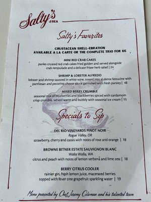 Menu photo 1 Salty’s at the SEA Seattle, WA Menu photo 1 Salty’s at the SEA Seattle, WA