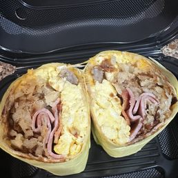 Ham Breakfast Burrito with sausage