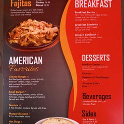American menu selections and desserts!