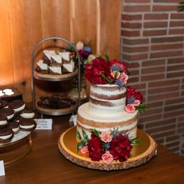wedding cake and cupcakes