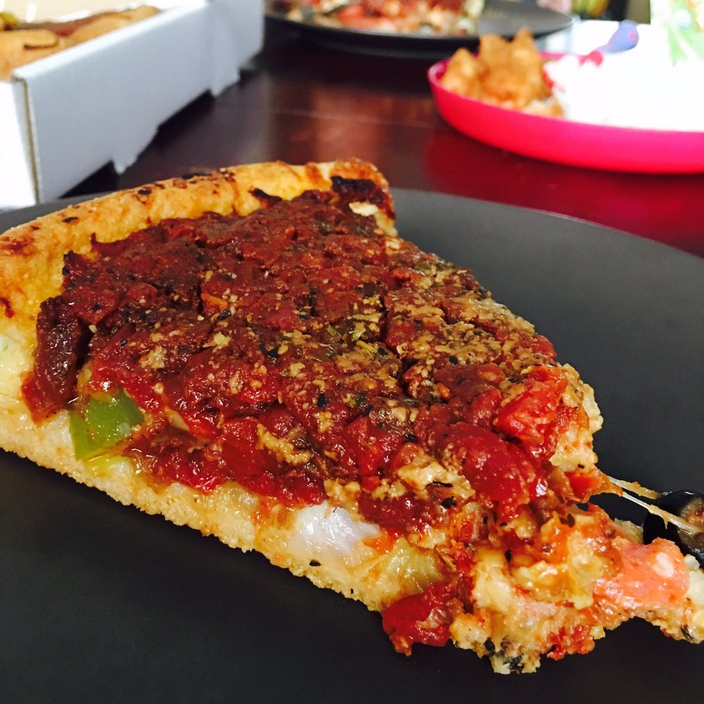 Loaded Deep Dish slice.  Layers of flavor.