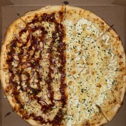 SoPies Pizza - 1/2 bbq chicken, 1/2 white pizza