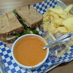 Blue Quail Deli - Club sandwich with tomato basil soup.