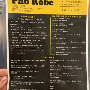 Pho Kobe Vietnamese Cuisine - Menu front page - Vietnamese Near Me - Albuquerque, New Mexico Pho Kobe Vietnamese Cuisine - Menu front page - Vietnamese Near Me - Albuquerque, New Mexico