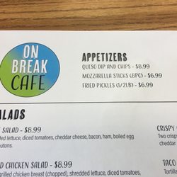 On Break Cafe - Top of menu