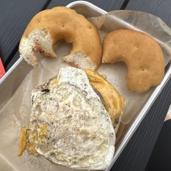 Bay Street Yard - This is the Sunrise Burger. With a Supposed "glazed donut" as a bun - Bars Near Me - Fort Myers, Florida Bay Street Yard - This is the Sunrise Burger. With a Supposed "glazed donut" as a bun - Bars Near Me - Fort Myers, Florida